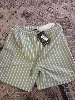 BooHooMAN Branded Stripe Mid Length Swim Short